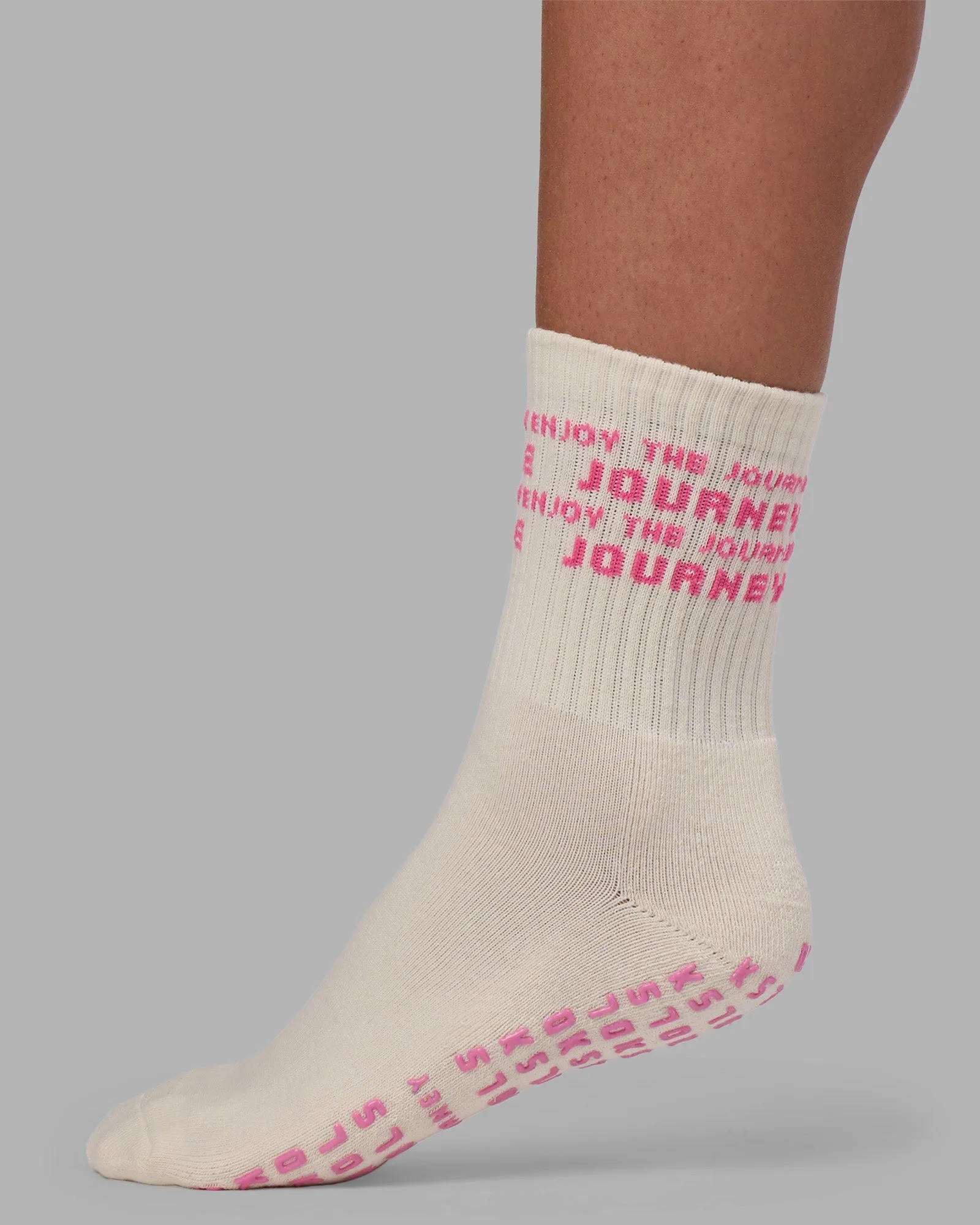 Enjoy the Journey Pilates Grip Socks - Off White-Ultra Pink sold by LSKD product image thumbnail 2