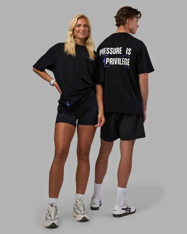Pressure is a Privilege FLXCotton Oversized Tee - Black-Power Cobalt sold by LSKD