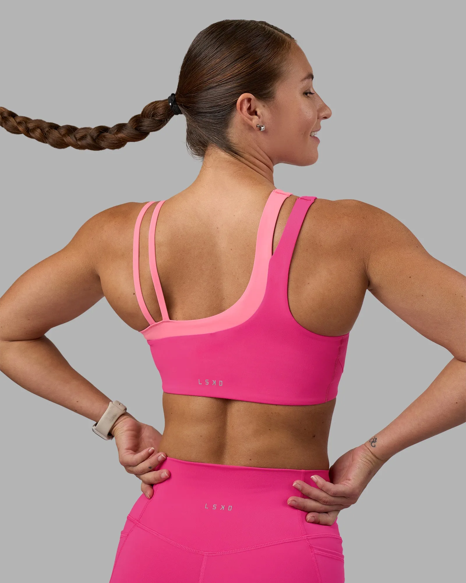 Thrive Asymmetric Sports Bra - Ultra Pink-Candy Pink sold by LSKD product image thumbnail 2