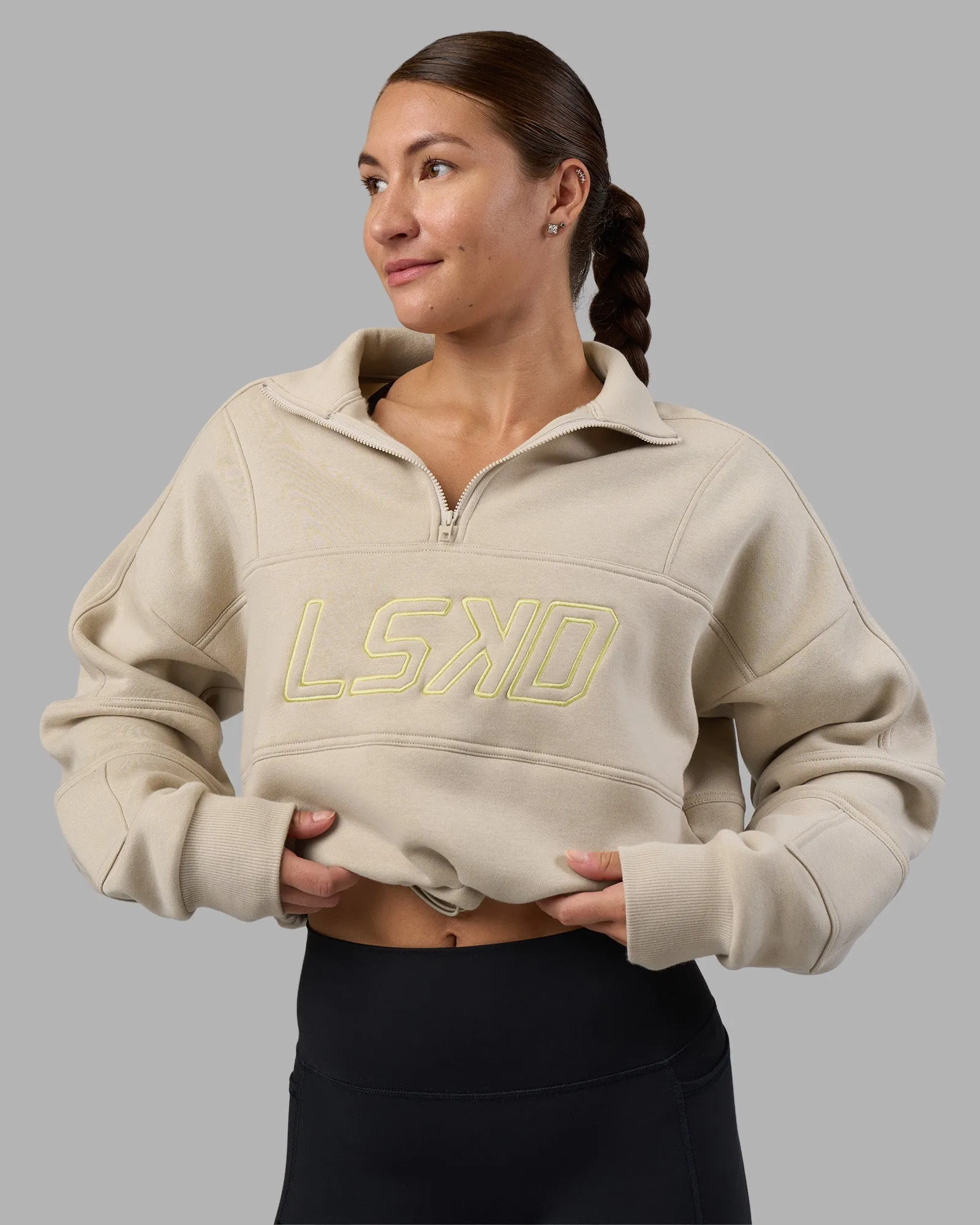 Slam Quarter Zip Sweater - Shale Beige-Lime Glo sold by LSKD product image thumbnail 5