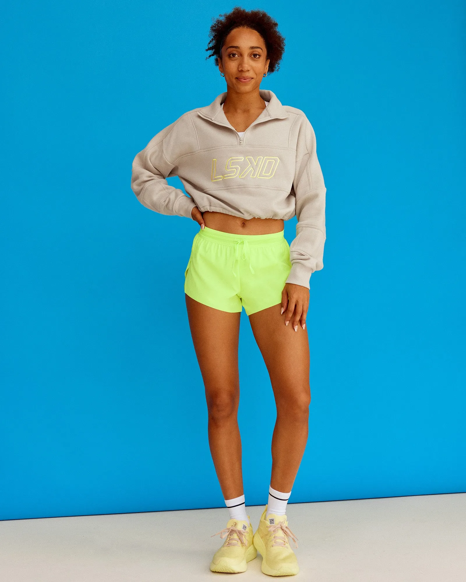 Slam Quarter Zip Sweater - Shale Beige-Lime Glo sold by LSKD product image thumbnail 3