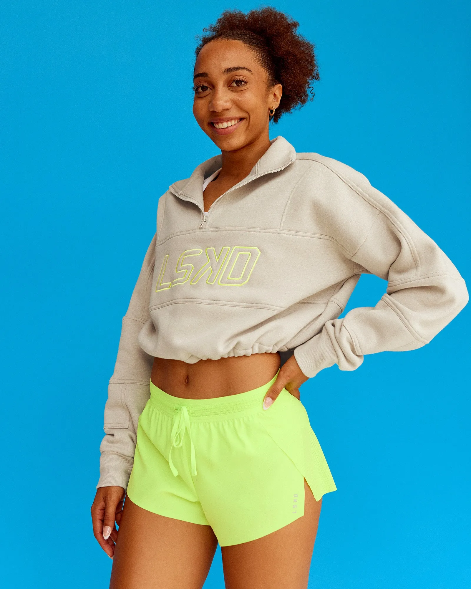 Slam Quarter Zip Sweater - Shale Beige-Lime Glo sold by LSKD