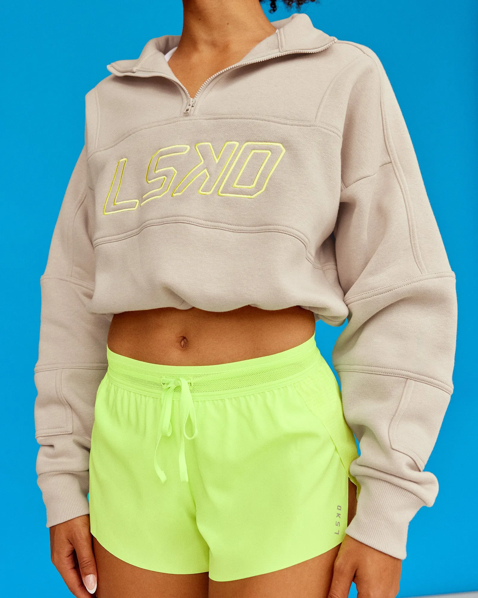 Slam Quarter Zip Sweater - Shale Beige-Lime Glo sold by LSKD product image thumbnail 2