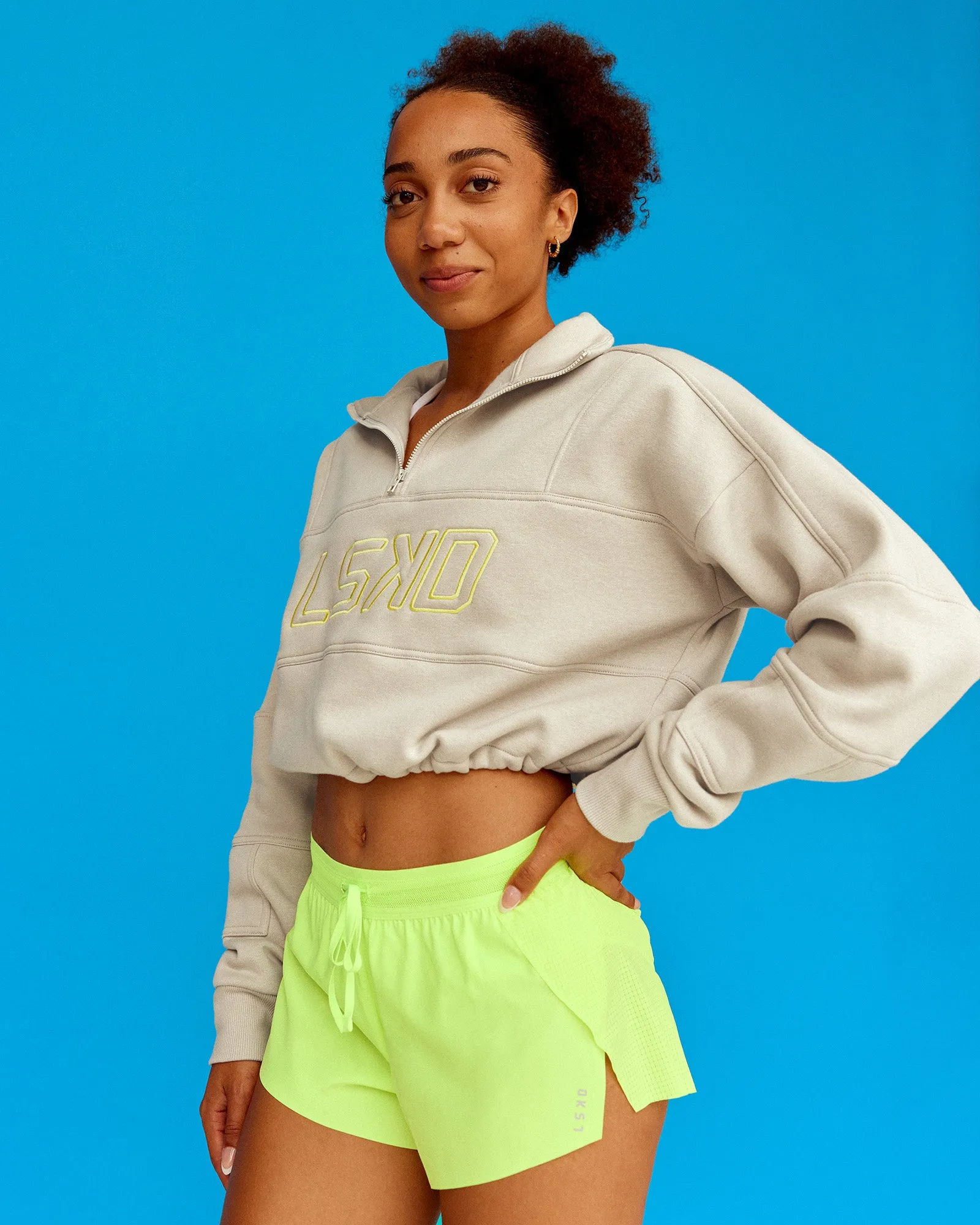 Slam Quarter Zip Sweater - Shale Beige-Lime Glo sold by LSKD product image thumbnail 4
