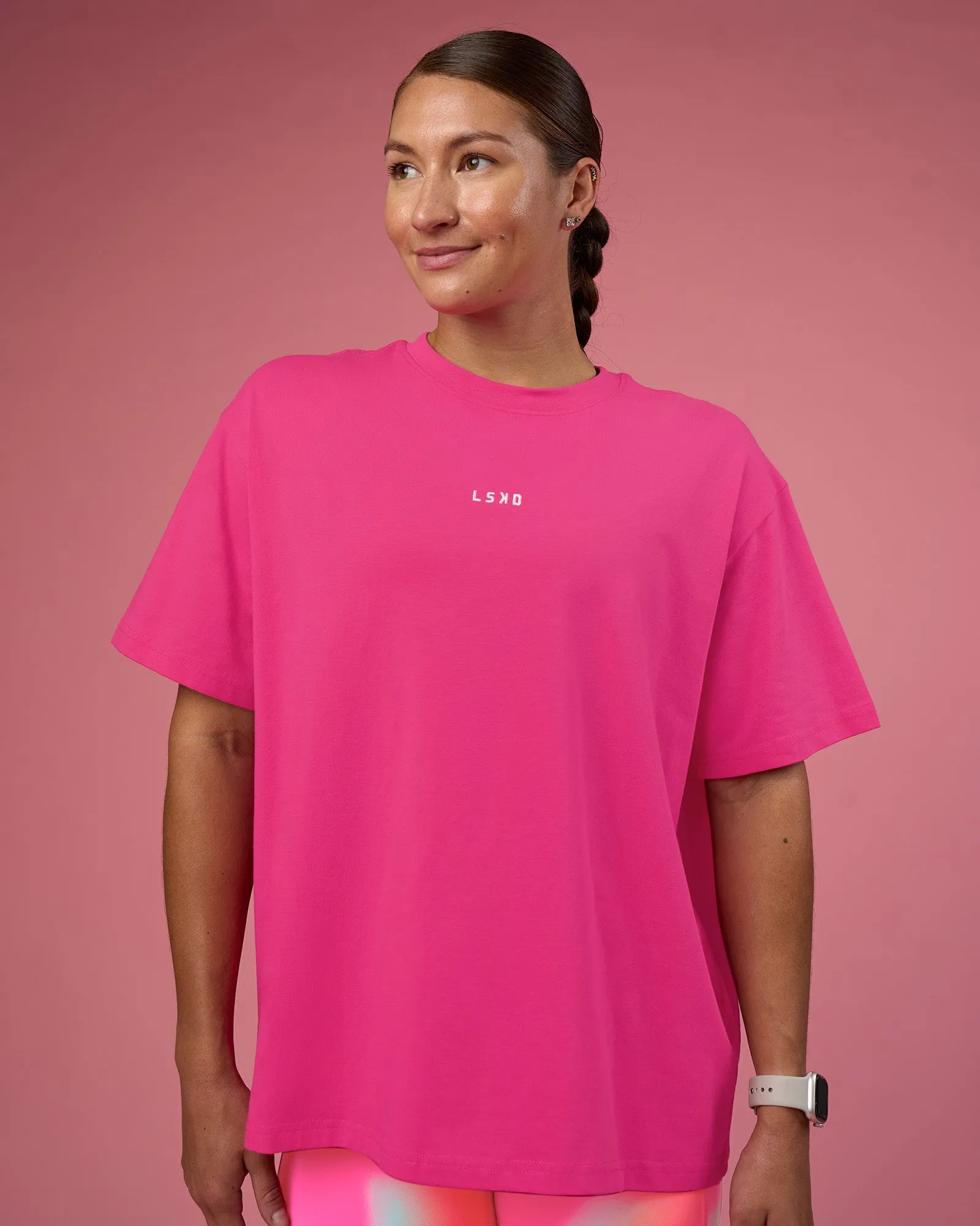 Go-To FLXCotton Oversized Tee - Ultra Pink-White sold by LSKD