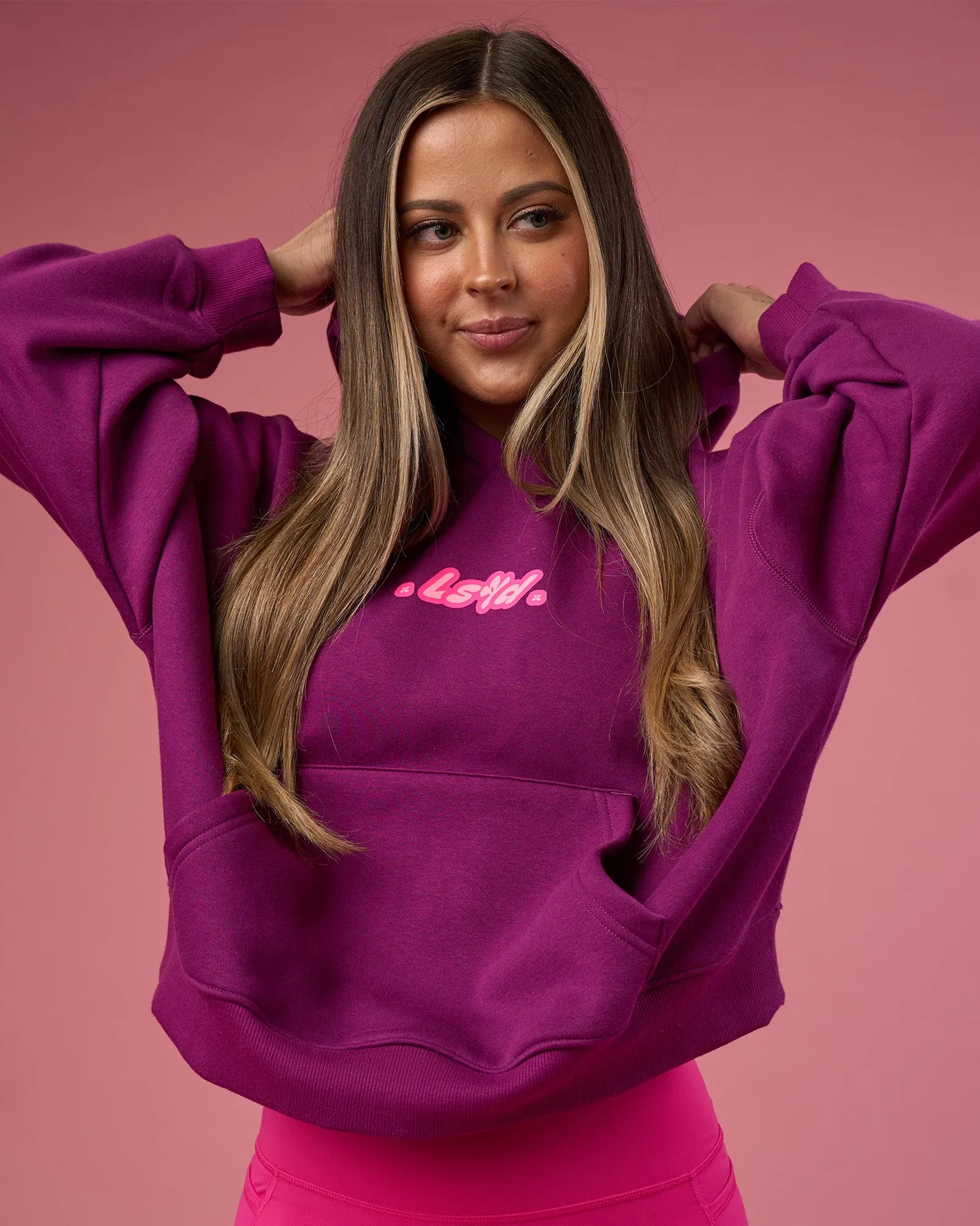 We Rise Post Train Cropped Hoodie - Plum Caspia-Ultra Pink sold by LSKD product image thumbnail 2