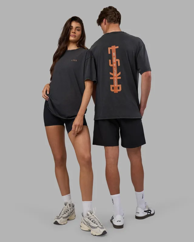 Unisex Strike Through FLXCotton Tee Oversize - Black Washed-Cantaloupe sold by LSKD