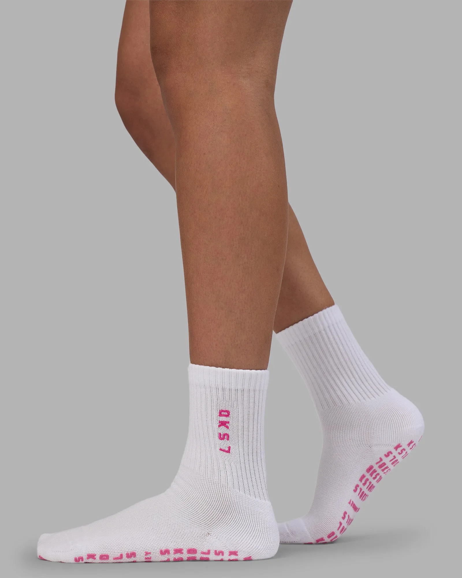 Signal Pilates Crew Grip Socks 2.0 - White-Ultra Pink sold by LSKD