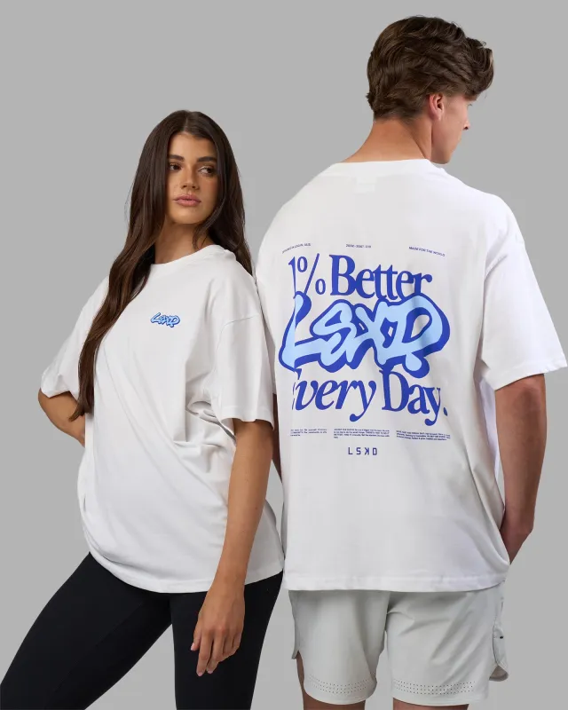 Break Through Heavyweight Oversized Tee - White-Power Cobalt sold by LSKD