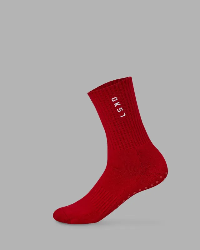 Signal Crew Pilates Grip Sock - Cherry Lacquer-Marshmallow sold by LSKD