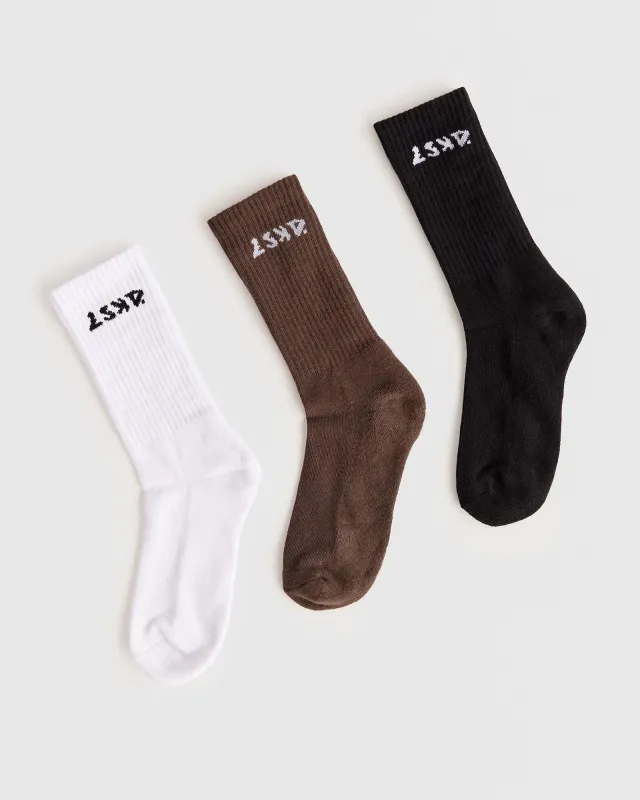 Endurance Crew Socks 3 Pack Box - White-Black-Chocolate Martini sold by LSKD