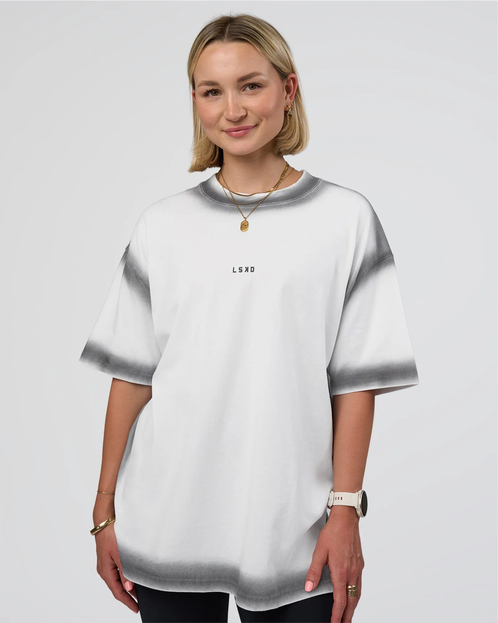 Urban Blur Heavyweight Unisex Oversized Tee - White-Black sold by LSKD product image thumbnail 4