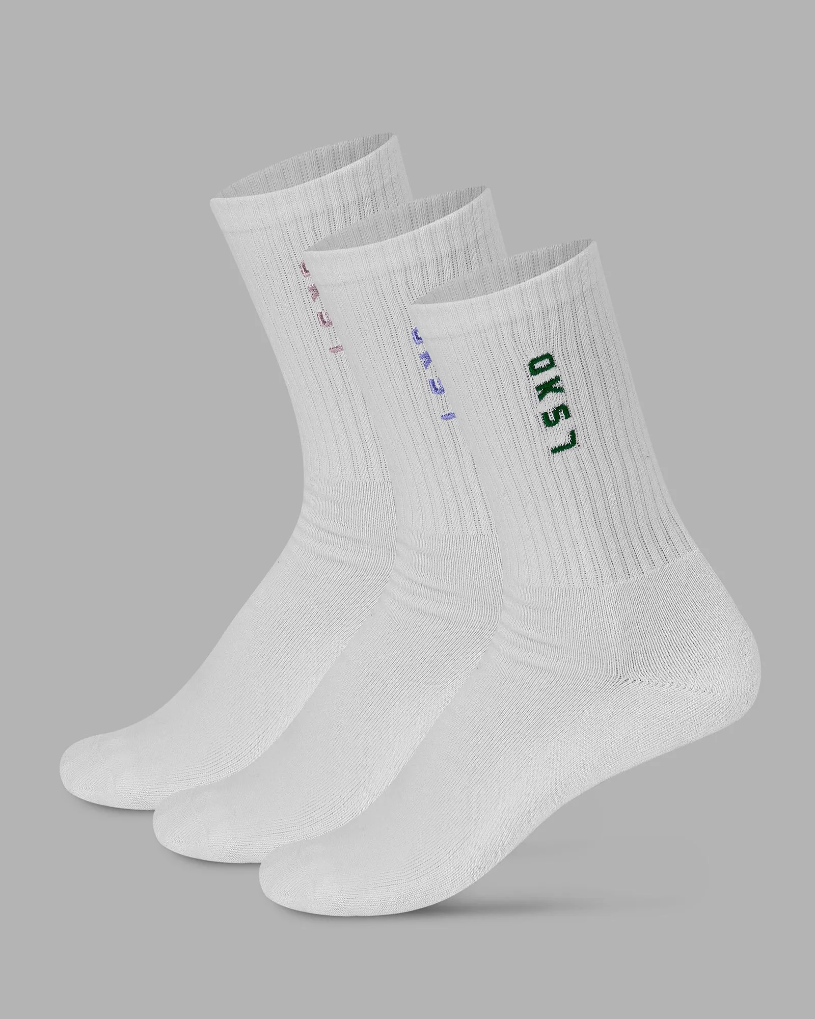 Signal 3 Pack Crew Socks - White-Malachite-Dahlia Purple-Cayenne sold by LSKD