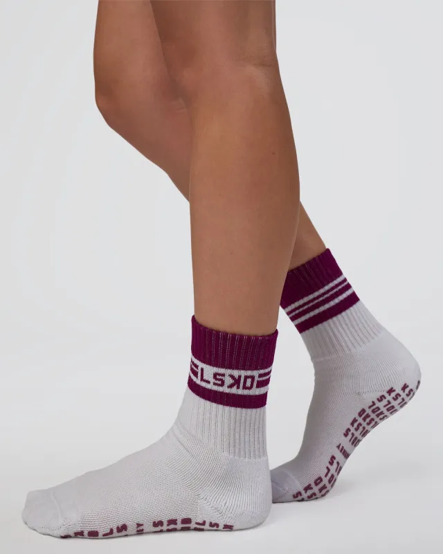 Aspire Pilates Grip Socks - White-Plum Caspia sold by LSKD