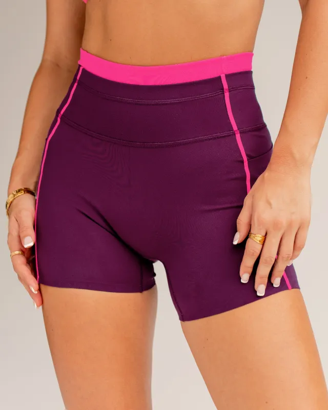 Liberate Contrast High-Rise 4" Short Pockets - Plum Caspia-Ultra Pink sold by LSKD