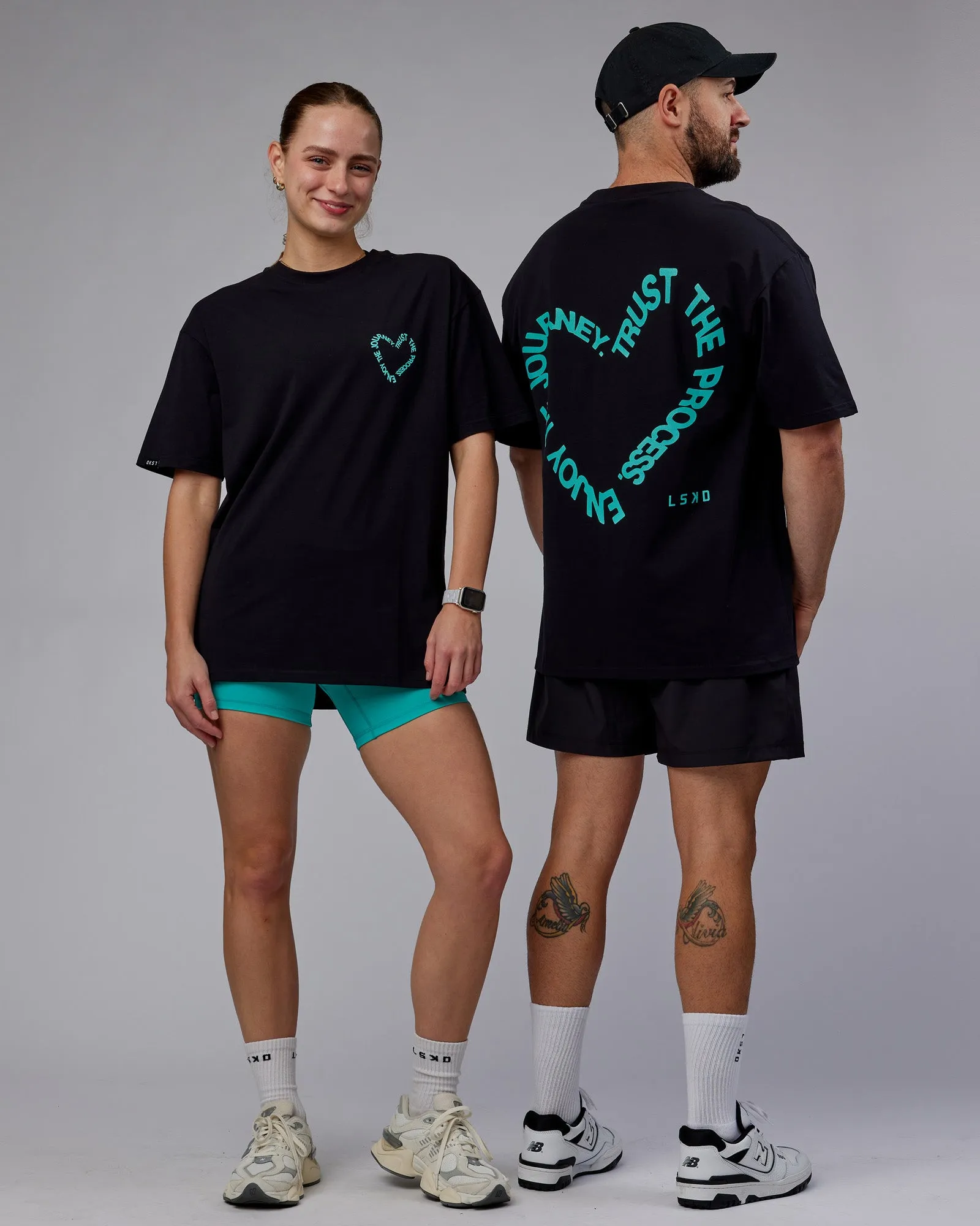 Unisex Love The Process FLXCotton Tee Oversize - Black-Turquoise Tide sold by LSKD