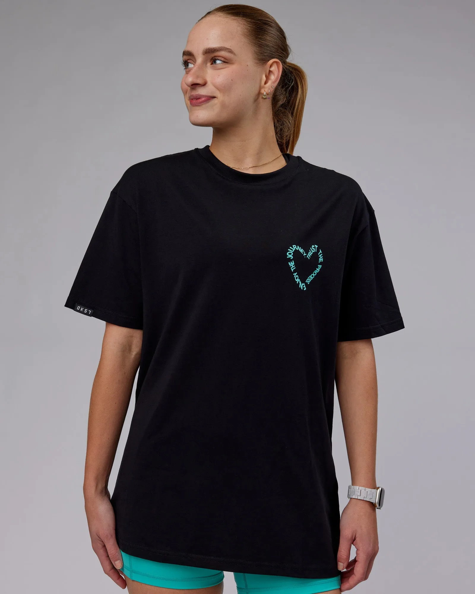 Unisex Love The Process FLXCotton Tee Oversize - Black-Turquoise Tide sold by LSKD product image thumbnail 4