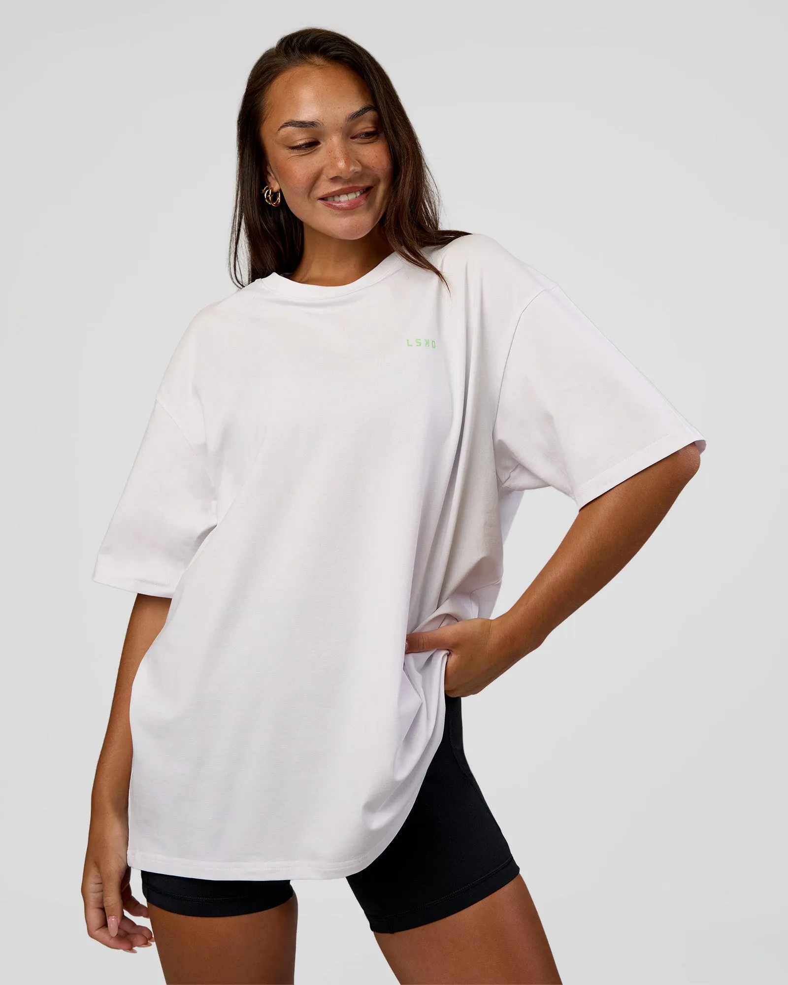 Unisex Strike Through FLXCotton Tee Oversize - White-Warm Apricot sold by LSKD product image thumbnail 3