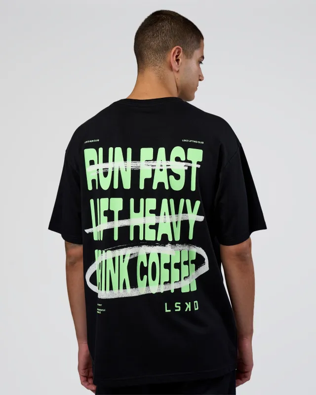 Coffee Run FLXCotton Oversized Tee - Black-Solar Lime sold by LSKD