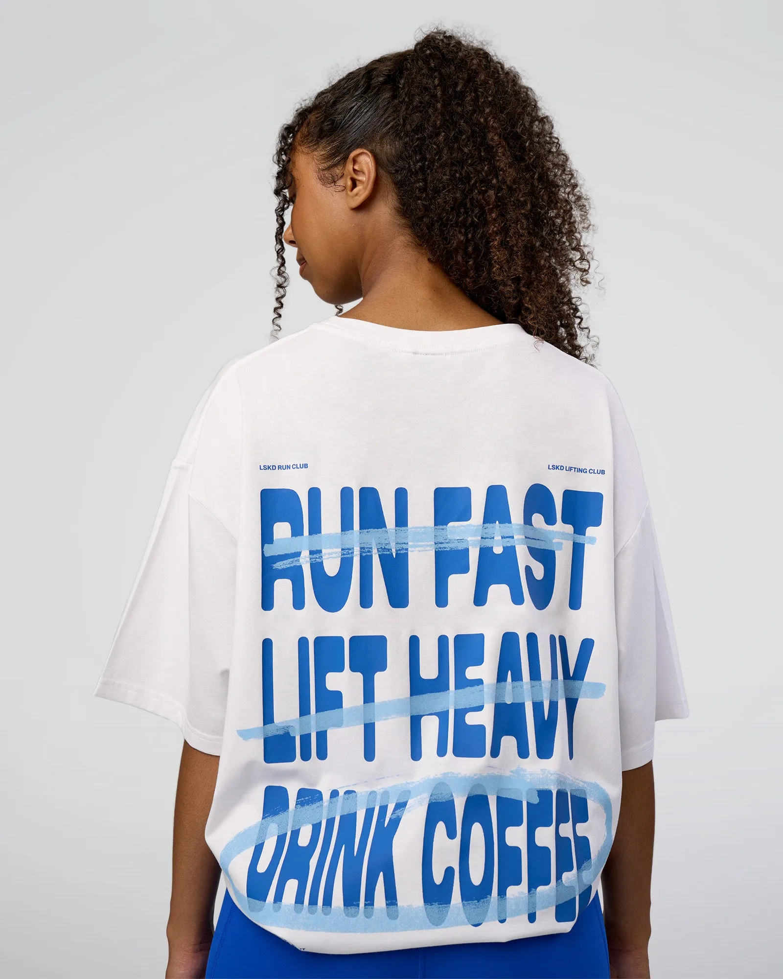 Coffee Run FLXCotton Oversized Tee - White-Electric Indigo sold by LSKD