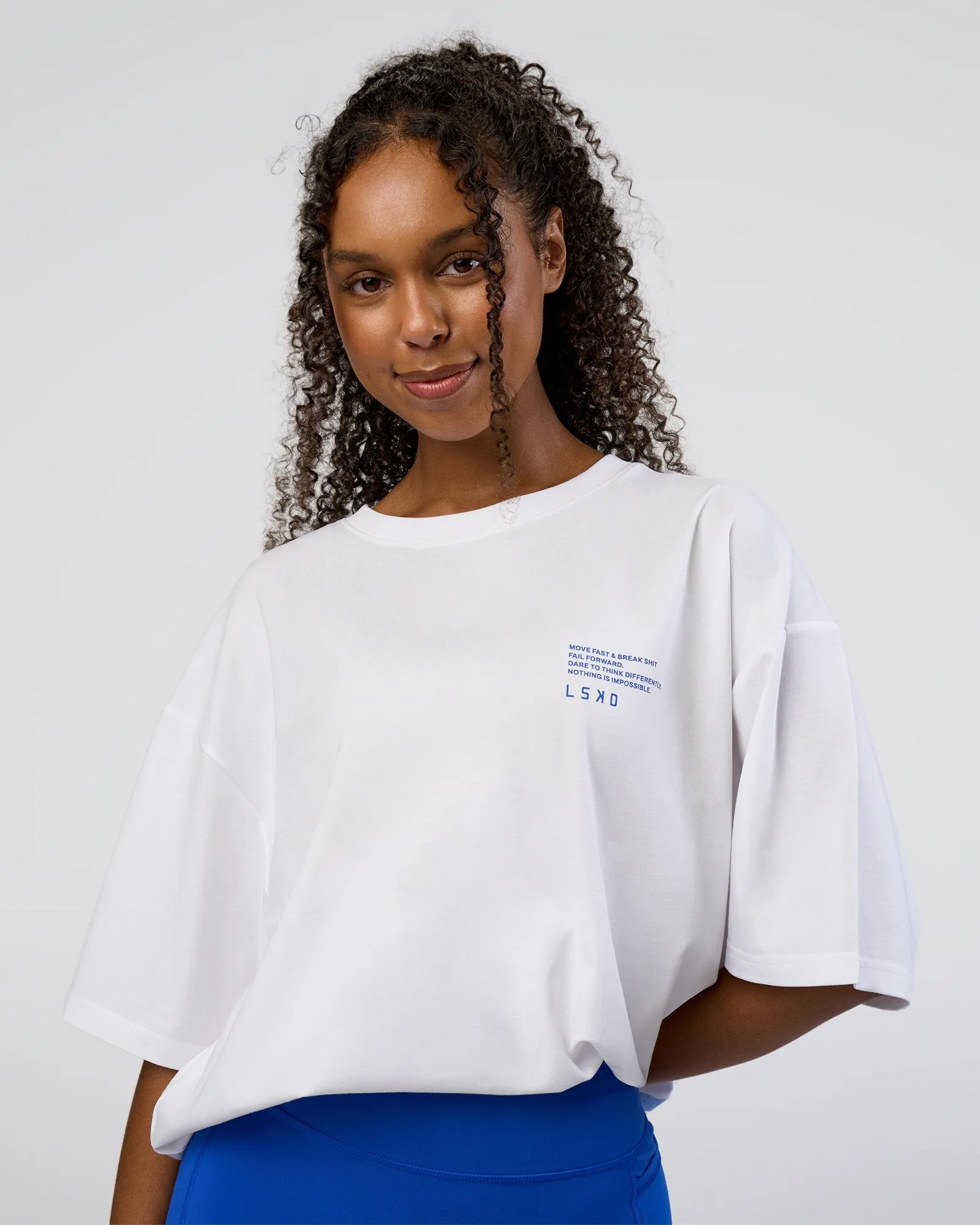 Coffee Run FLXCotton Oversized Tee - White-Electric Indigo sold by LSKD product image thumbnail 2