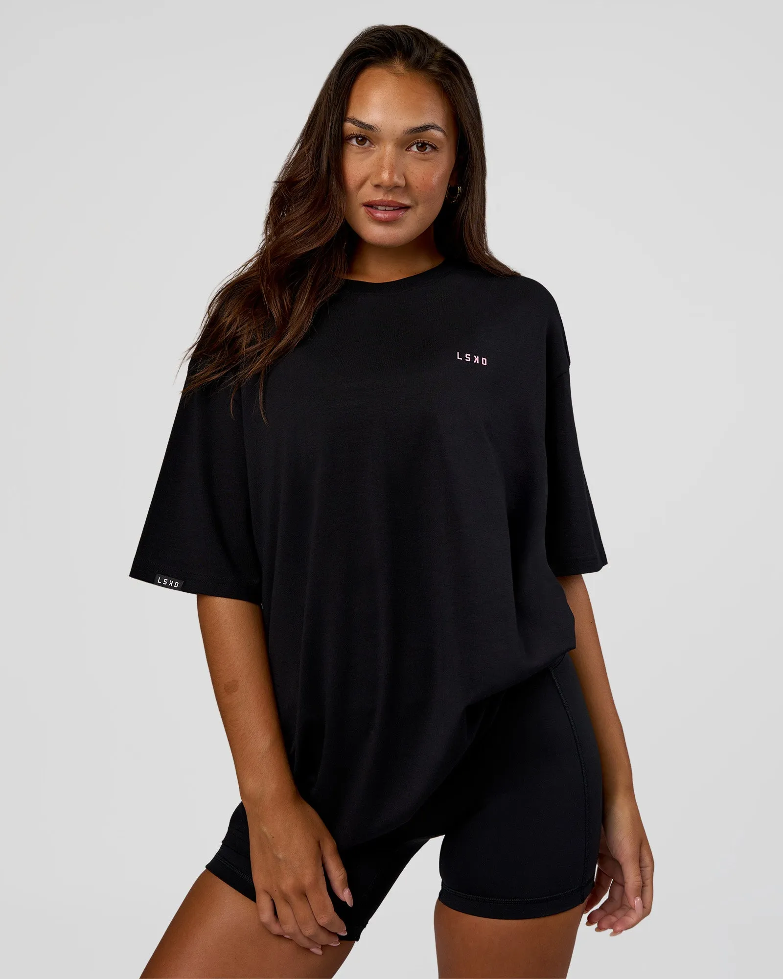 Unisex Strike Through FLXCotton Tee Oversize - Black-Candy Pink sold by LSKD product image thumbnail 4