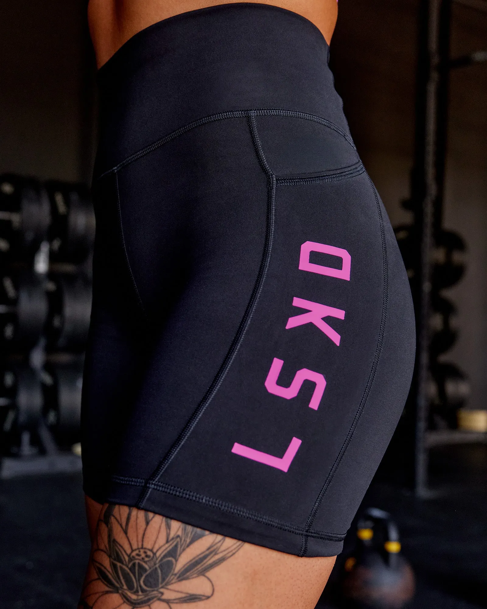 Rep Ultra High-Rise 6" Short Pockets - Black-Ultra Fuchsia sold by LSKD