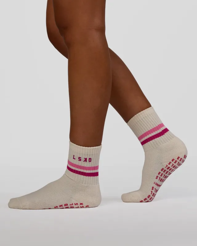 Blooming Pilates Grip Socks - Off White-Ultra Fuchsia sold by LSKD