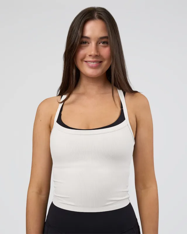 Flame Ribbed Tank - White sold by LSKD