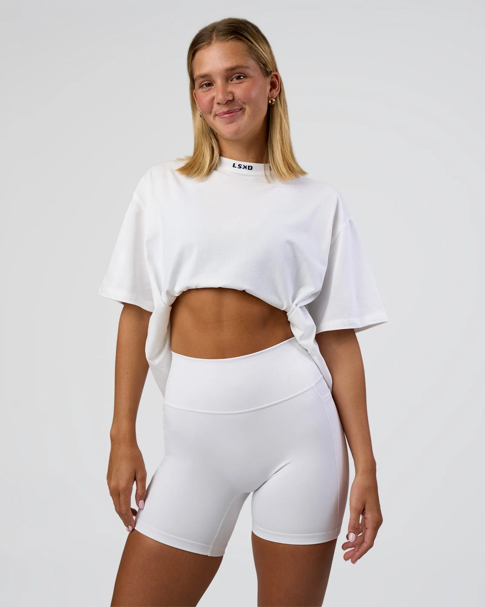 Go-To FLXCotton Oversized Deviation Tee - White-Future Navy sold by LSKD product image thumbnail 5