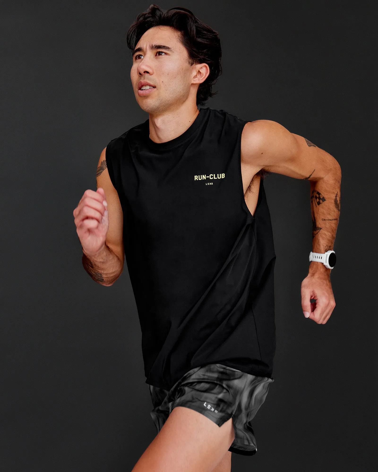 Cadence RUN CLUB Muscle Tank - Black-Yellow Fizz sold by LSKD