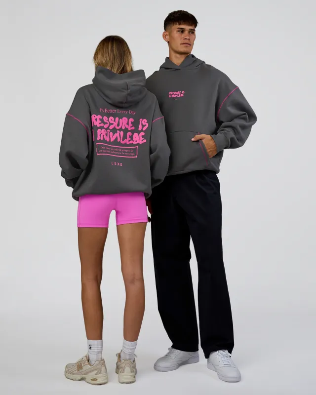 Pressure is Privilege Oversized Hoodie - Dark Storm-Ultra Fuchsia sold by LSKD