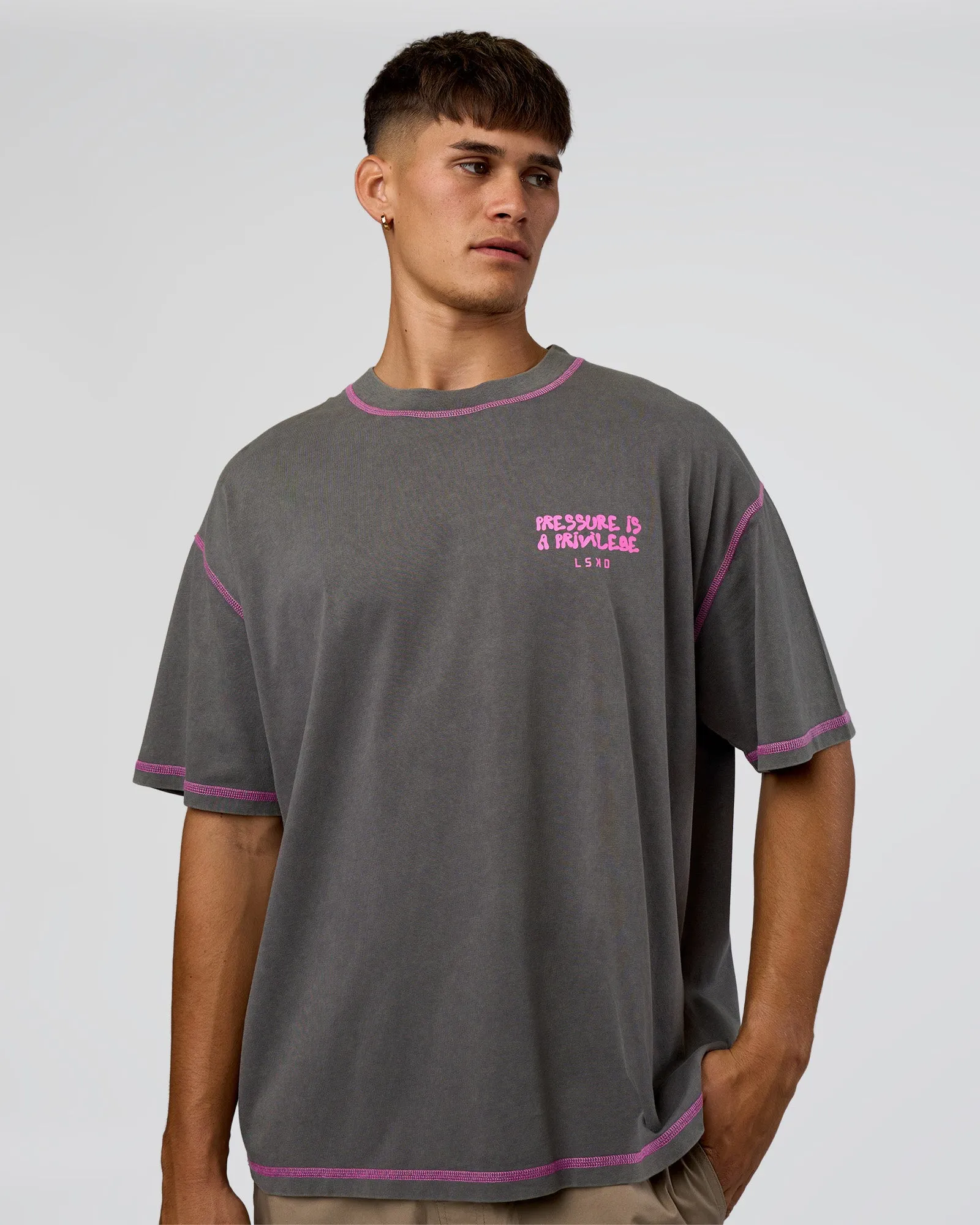 Pressure is Privilege Oversized Tee - Dark Storm Washed-Ultra Fuchsia sold by LSKD product image thumbnail 3