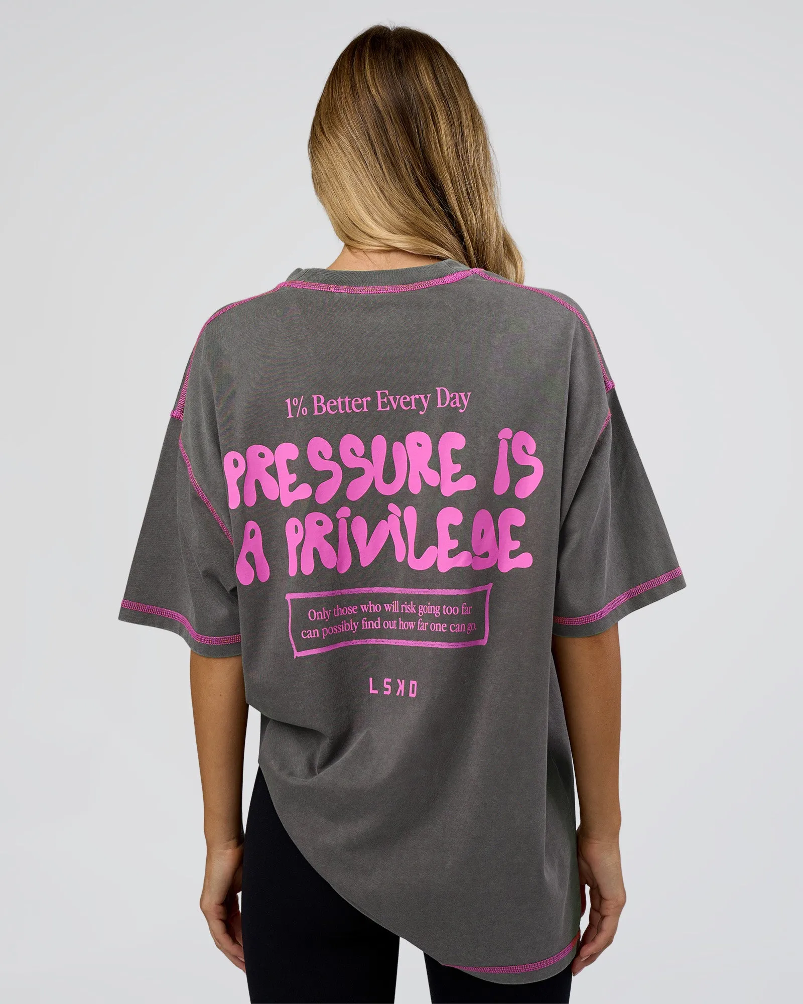 Pressure is Privilege Oversized Tee - Dark Storm Washed-Ultra Fuchsia sold by LSKD product image thumbnail 4