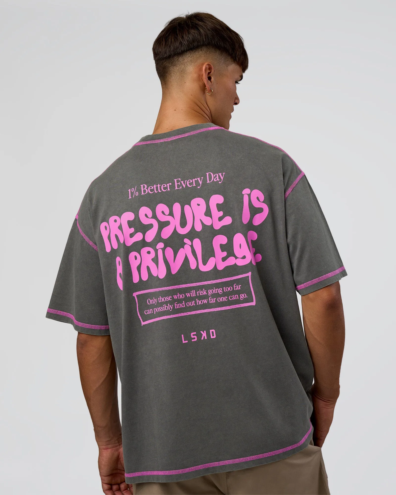 Pressure is Privilege Oversized Tee - Dark Storm Washed-Ultra Fuchsia sold by LSKD product image thumbnail 2