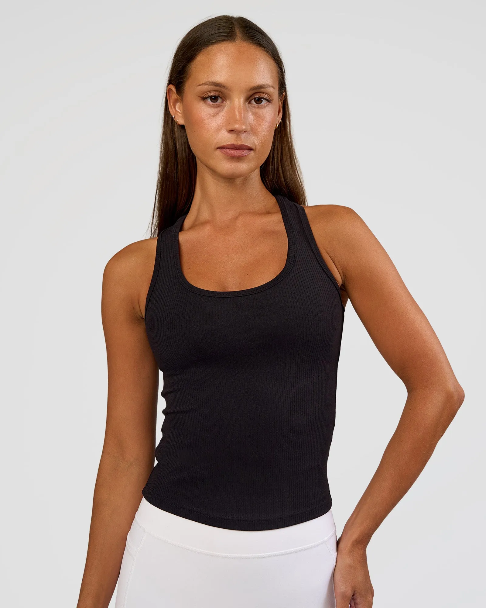 Flow Rib Scoop Neck Tank - Black sold by LSKD