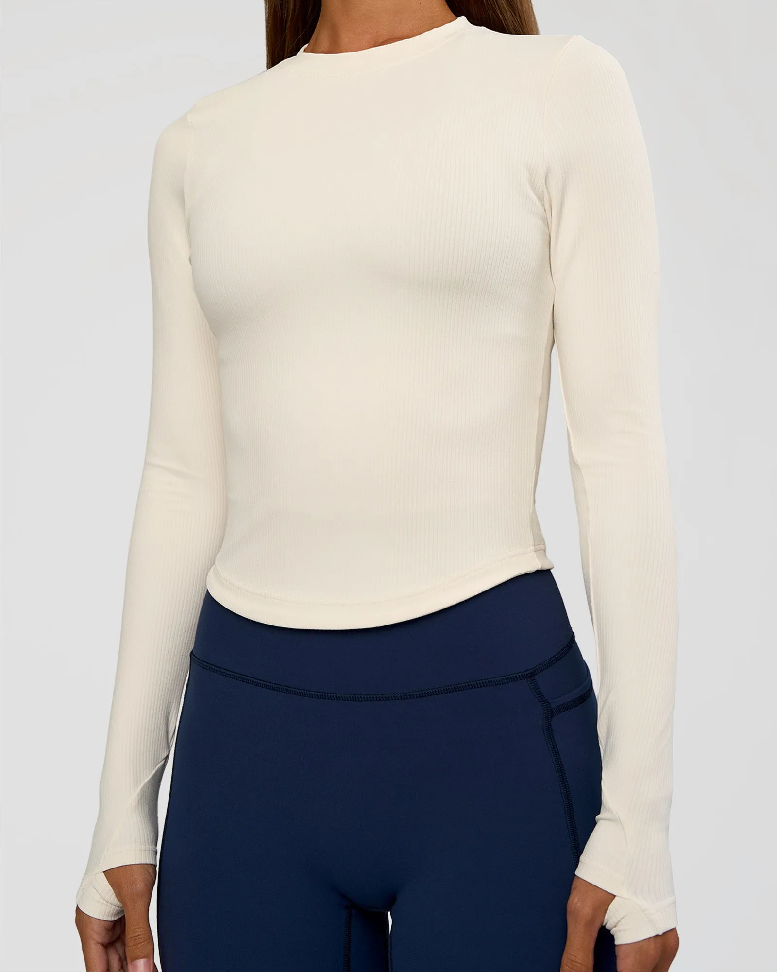 Flow Rib Long Sleeve Tee - Off White sold by LSKD product image thumbnail 4