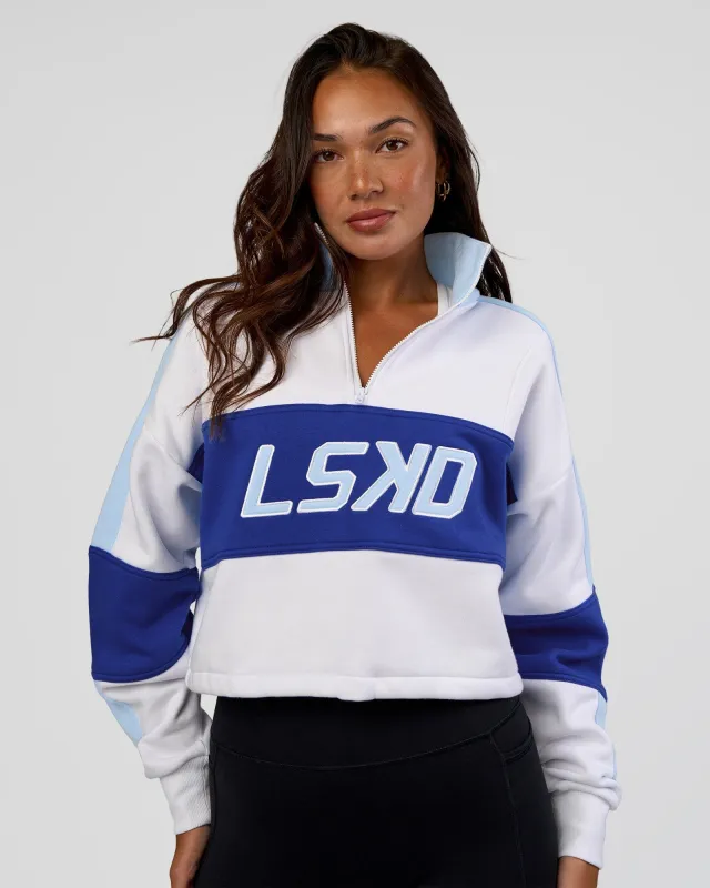 Slam Quarter Zip Sweater - White-Electric Indigo sold by LSKD