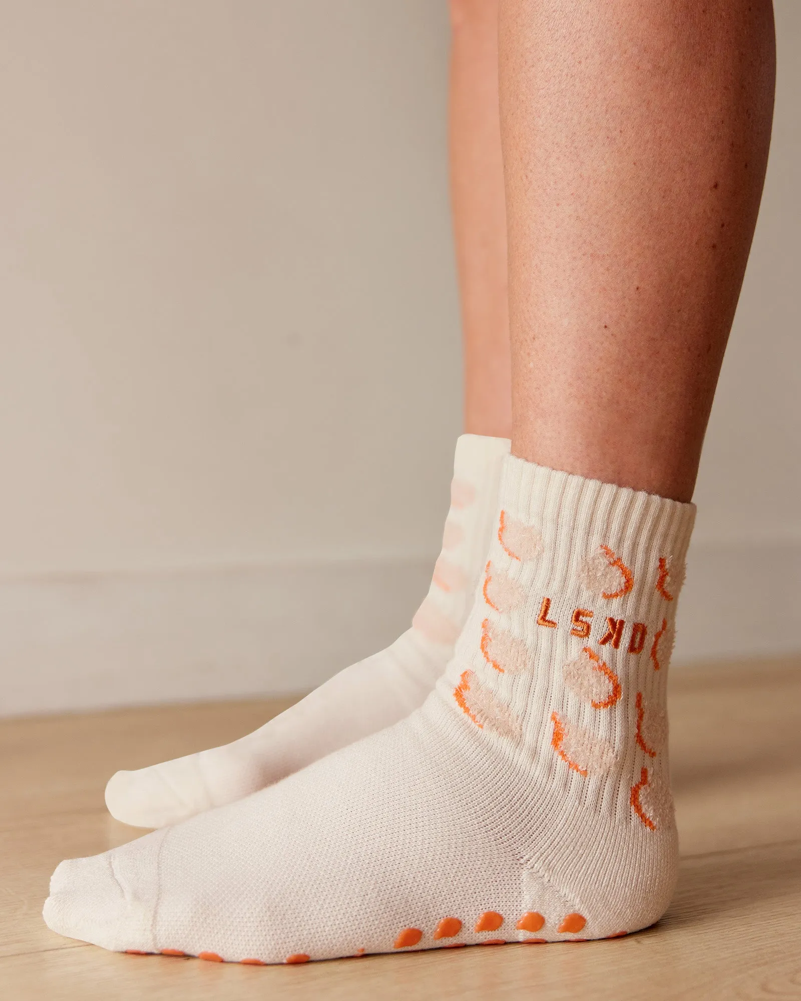 Love Peaches Pilates Grip Socks - Ivory-Orange sold by LSKD product image thumbnail 3