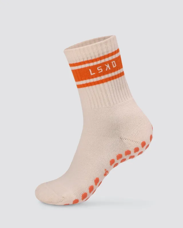 Peaches Pilates Grip Socks - Ivory-Orange sold by LSKD