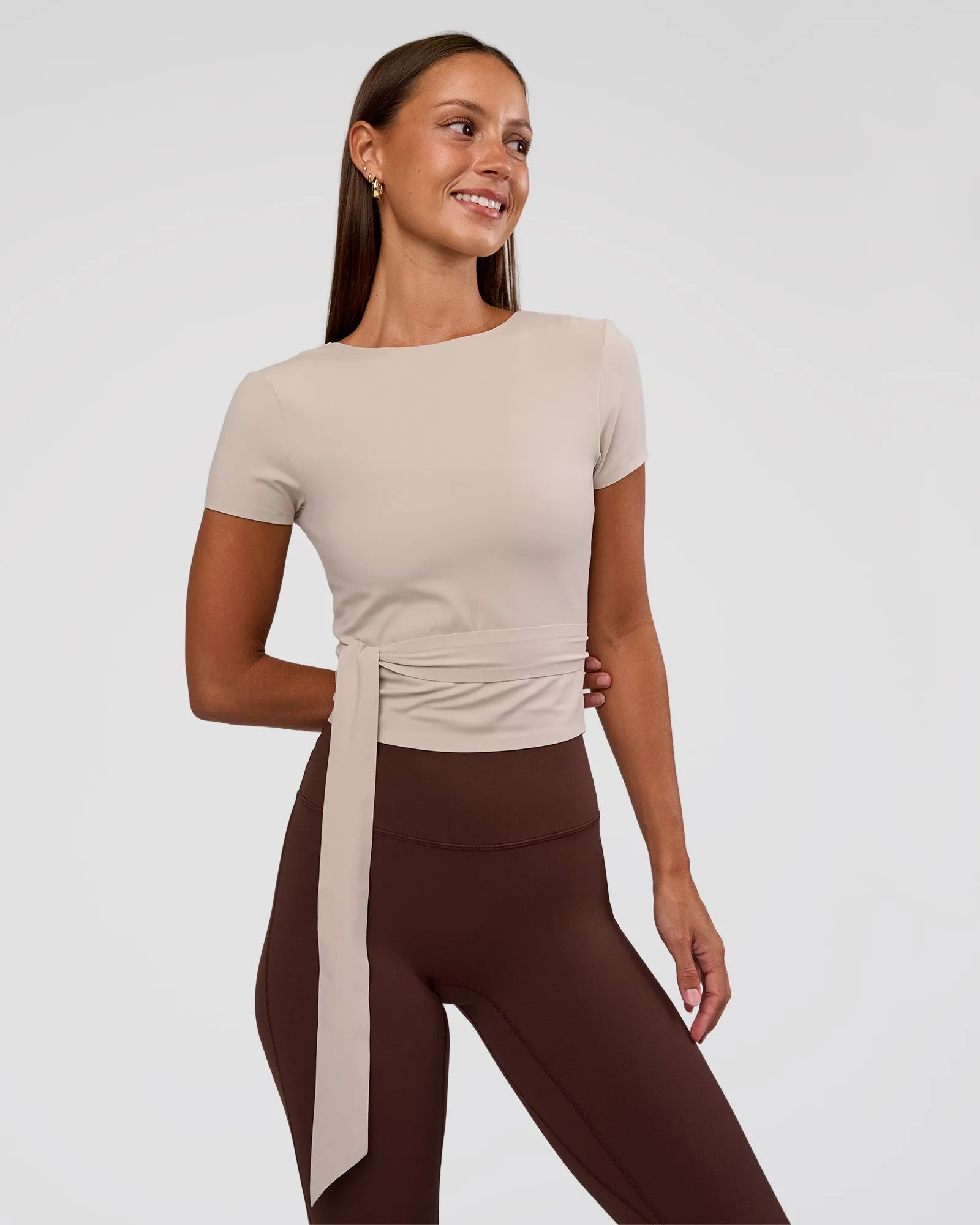 Peaches Wrap Cinch Top - Shale Beige sold by LSKD product image thumbnail 2