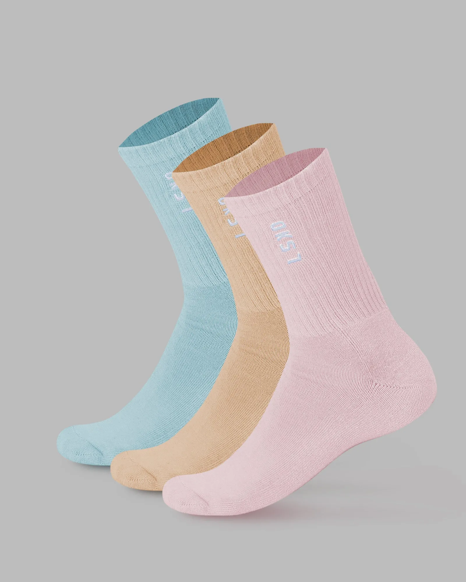 Signal Crew Socks 3 Pack - Pastel-Blue-Pink-Orange sold by LSKD
