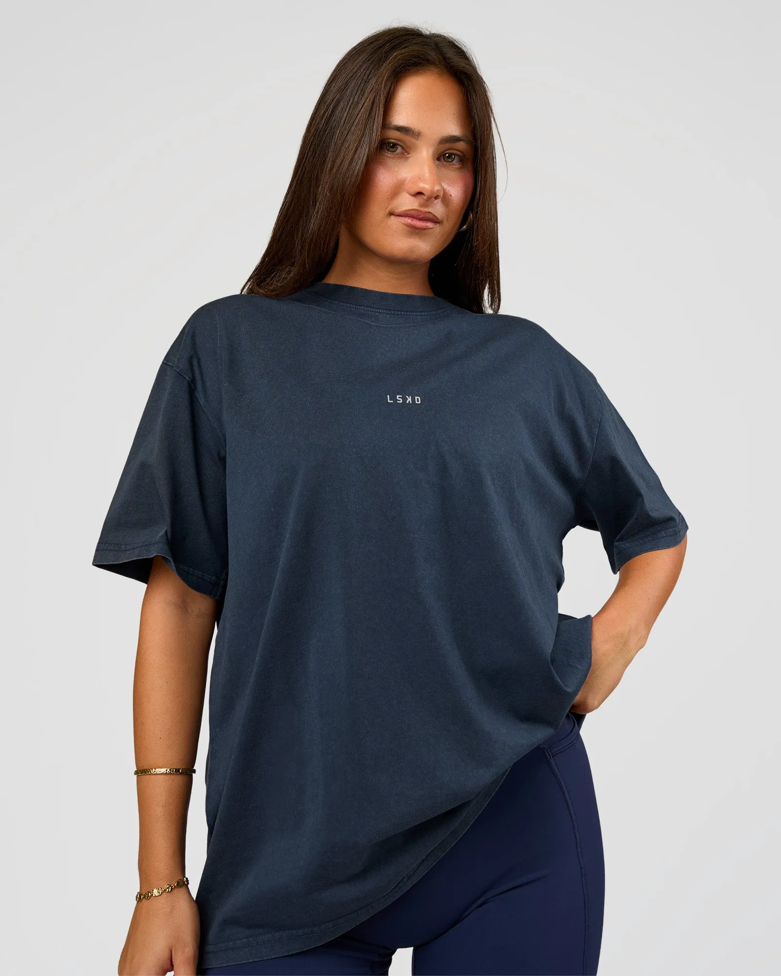 Built On Values Oversized Washed Tee - Future Navy Washed-White sold by LSKD product image thumbnail 3