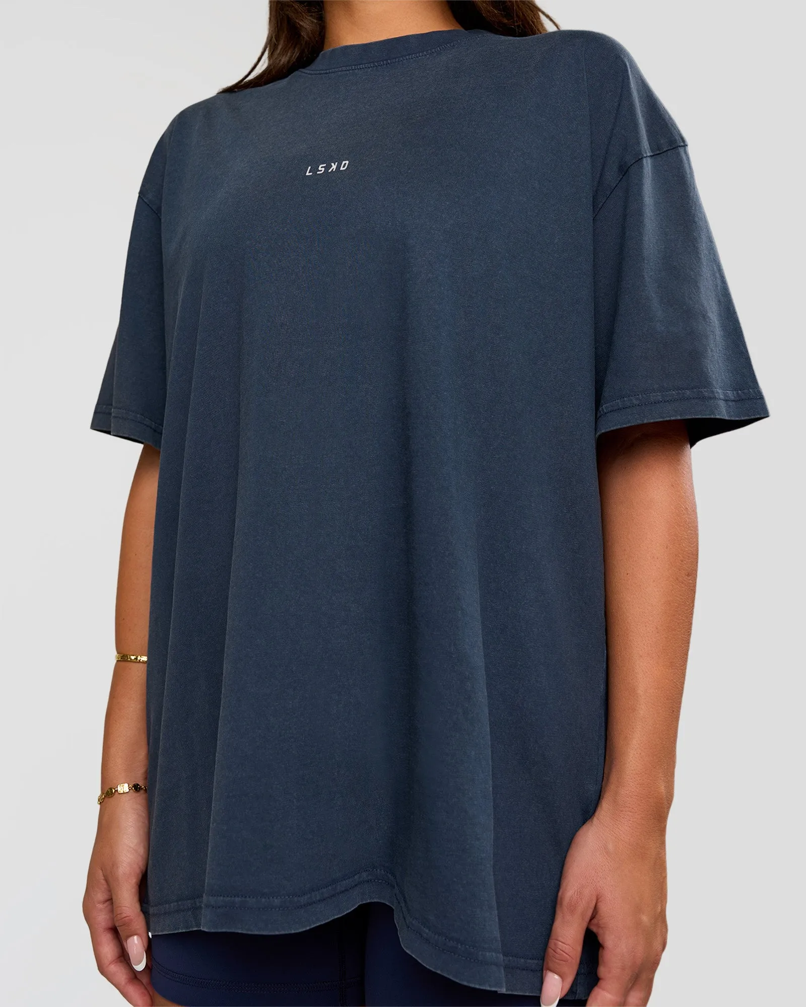 Built On Values Oversized Washed Tee - Future Navy Washed-White sold by LSKD product image thumbnail 4