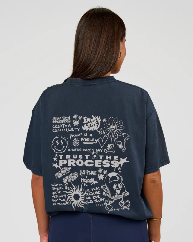 Built On Values Oversized Washed Tee - Future Navy Washed-White made by LSKD