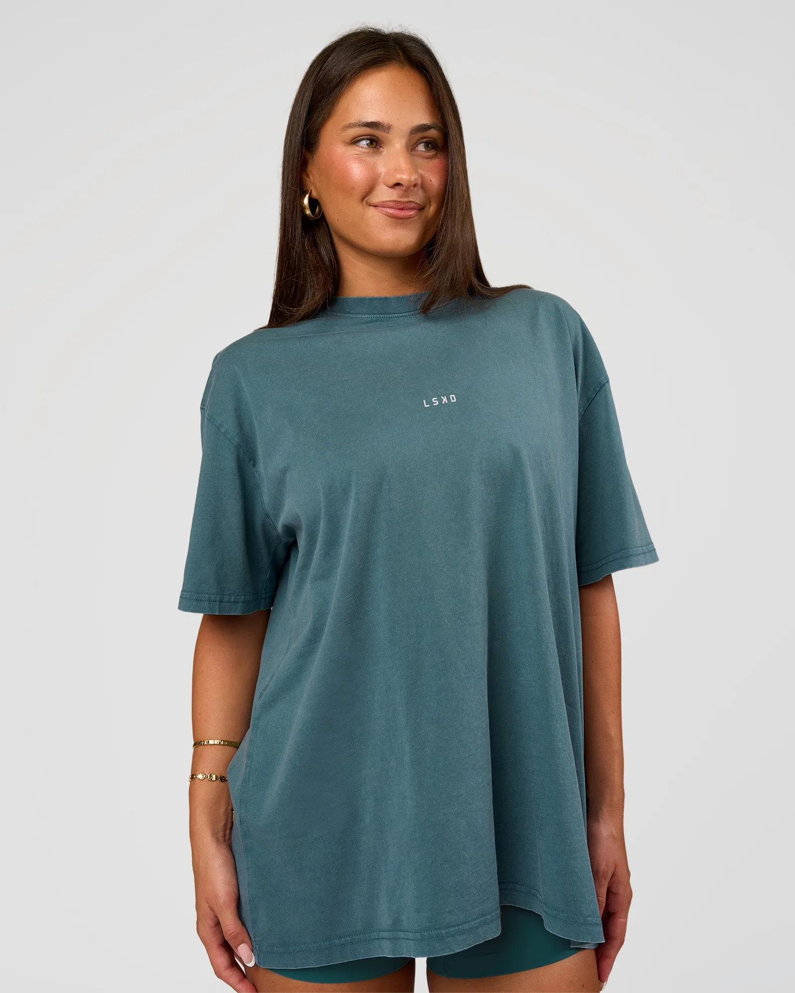 Built On Values Oversized Washed Tee - Transformative Teal Washed-White sold by LSKD product image thumbnail 2