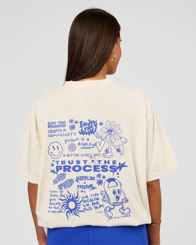 Built On Values Oversized Washed Tee - Off White Washed-Electric Indigo sold by LSKD