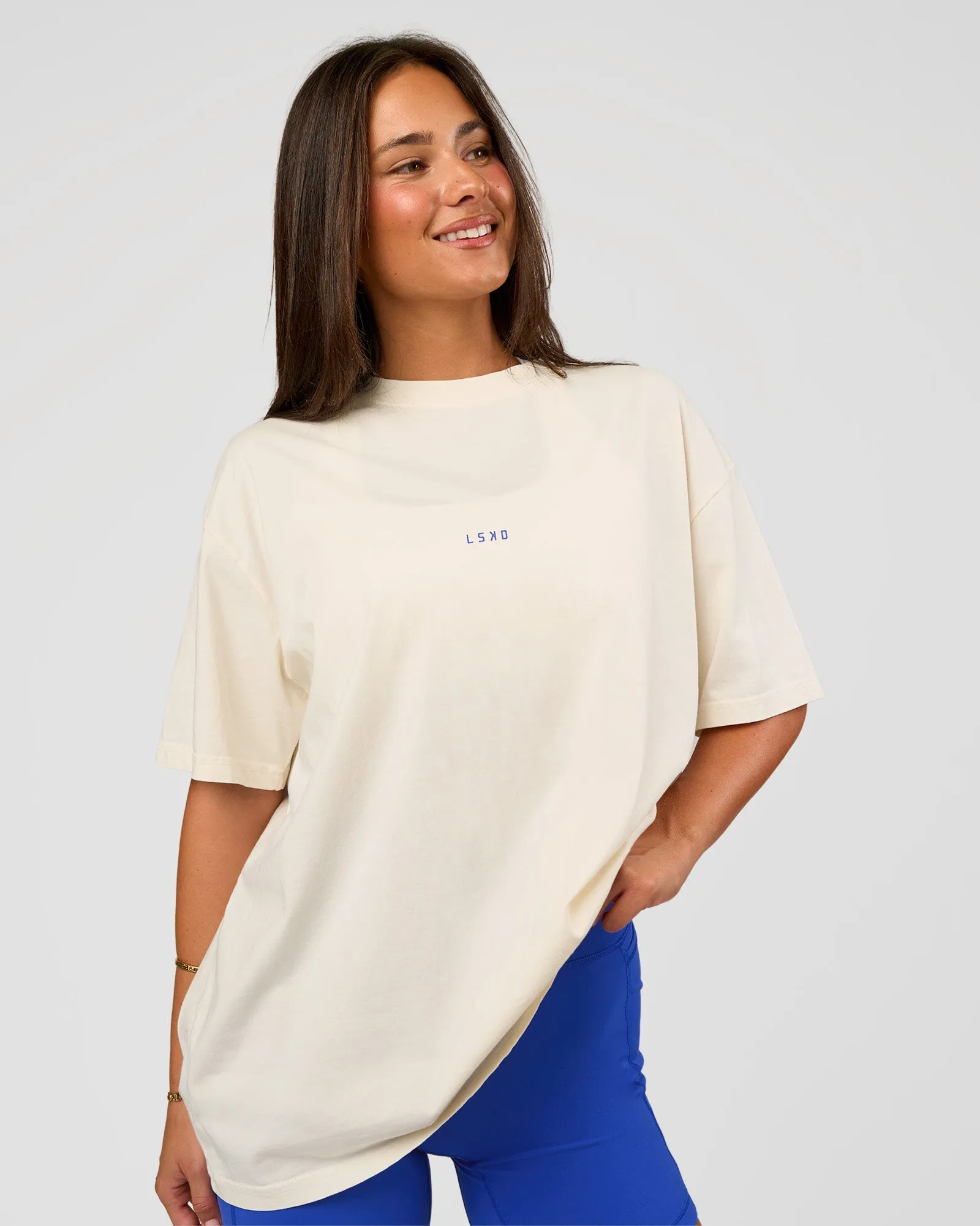 Built On Values Oversized Washed Tee - Off White Washed-Electric Indigo sold by LSKD product image thumbnail 2