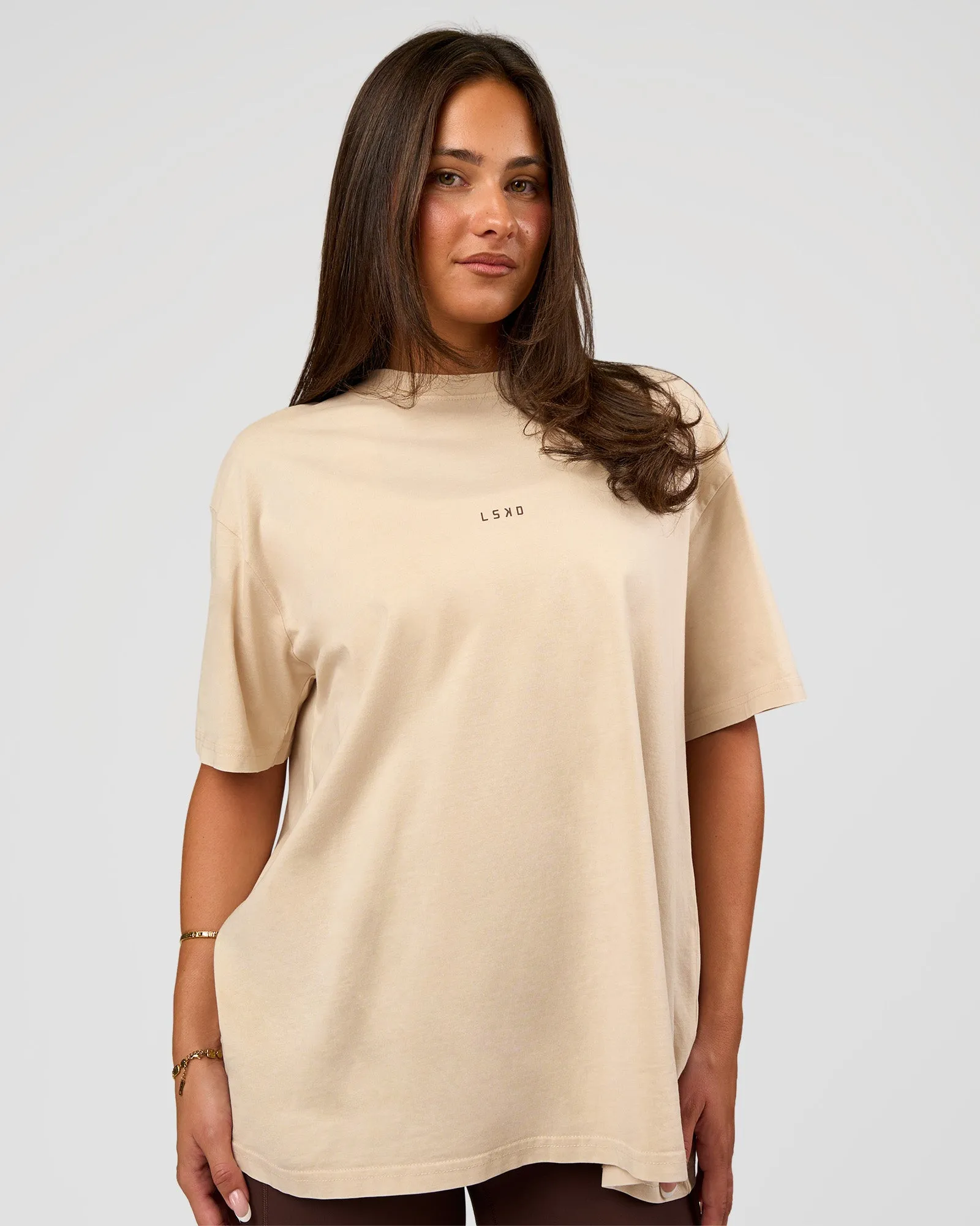Built On Values Oversized Washed Tee - Shale Beige Washed-Hot Chocolate sold by LSKD product image thumbnail 2
