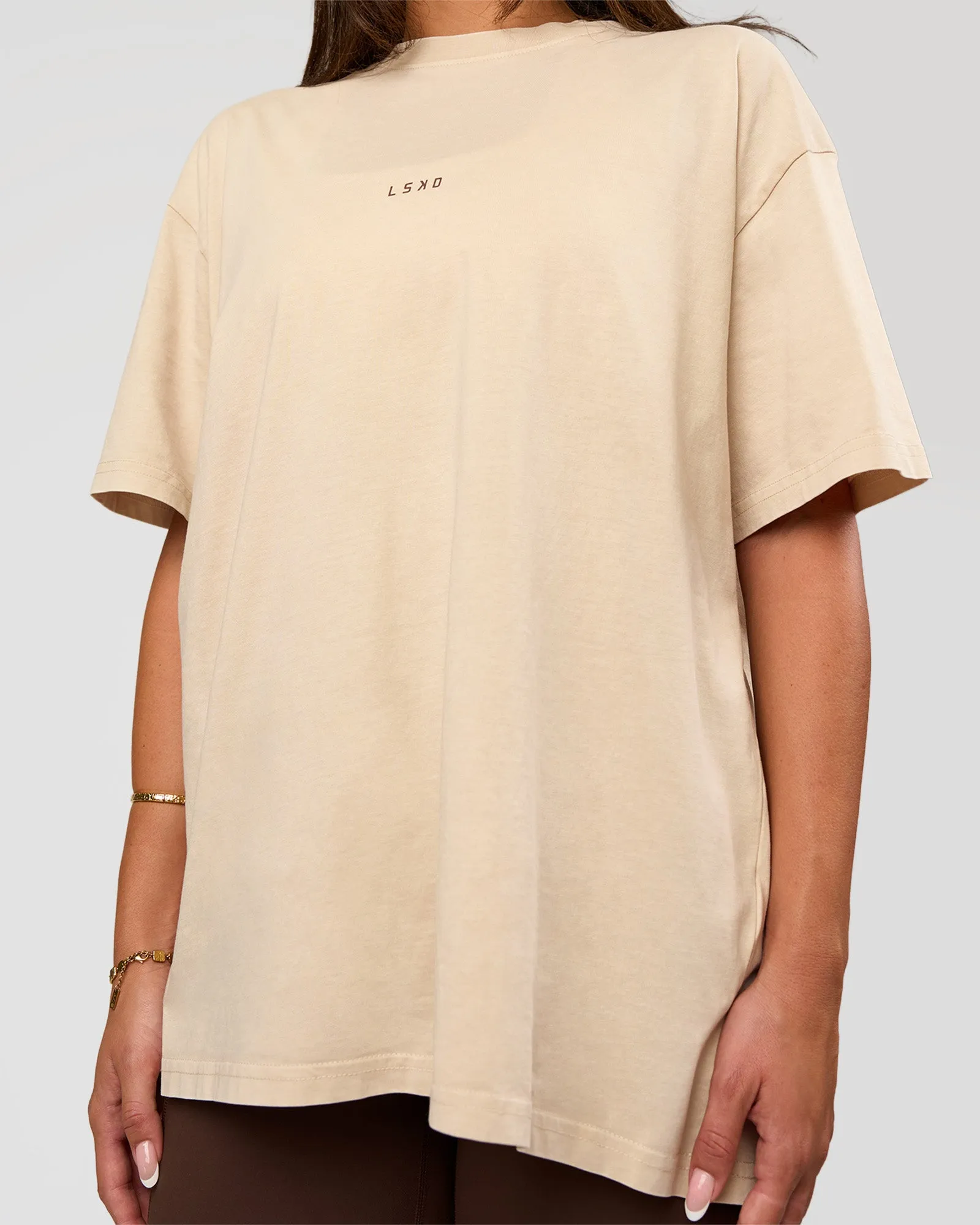 Built On Values Oversized Washed Tee - Shale Beige Washed-Hot Chocolate sold by LSKD product image thumbnail 4